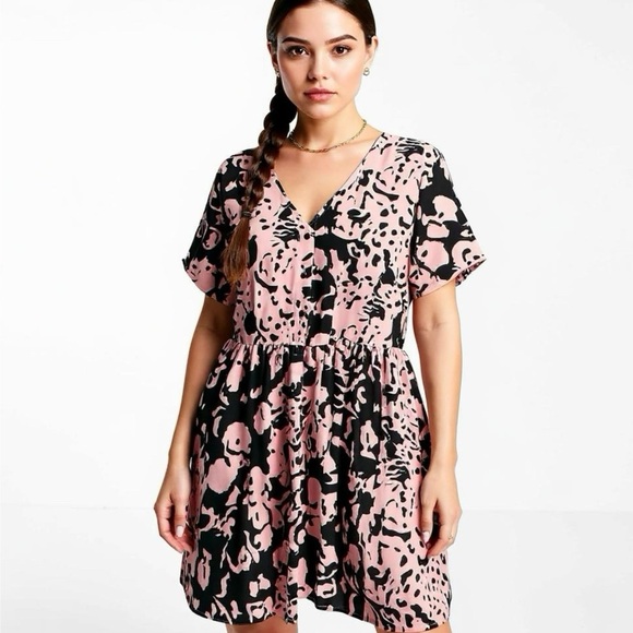 New ASOS Urban Threads Oversized Button Front Dress Women’s Sz 10 Pink Abstract - Picture 2 of 10